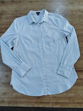 Ann Taylor Light Blue and White Striped Button-Down Shirt Size 12